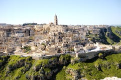 Panoramautsikt Matera för forntida stad, Italien fotografering för bildbyråer Panoramautsikt Matera för forntida stad, Italien fotografering för bildbyråer