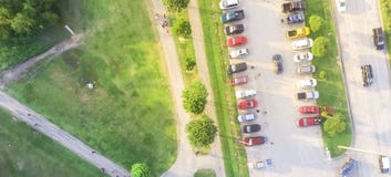 Panoramic bird eye view busy parking lots near highway at park e royalty free stock images Panoramic bird eye view busy parking lots near highway at park e royalty free stock images
