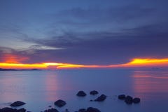 Panoramic Dramatic Pastel Sunset Sky And Tropical Sea Image Royalty Free Stock Photography