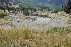 Panoramic view of Amphitheater in Ancient Greek archaeological site of Delphi, Greece Stock Images Panoramic view of Amphitheater in Ancient Greek archaeological site of Delphi, Greece Stock Images