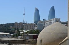 Panoramic view of Baku - the capital of Azerbaijan located by the Caspian Sea shore. Seen from a hammam. royalty free stock photos Panoramic view of Baku - the capital of Azerbaijan located by the Caspian Sea shore. Seen from a hammam. royalty free stock photos