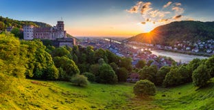 Panoramic view of beautiful medieval town Heidelberg including C