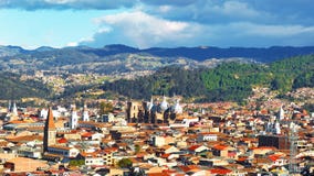 Panoramic view of the city Cuenca, Ecuador, with its many churches royalty free stock photos Panoramic view of the city Cuenca, Ecuador, with its many churches royalty free stock photos
