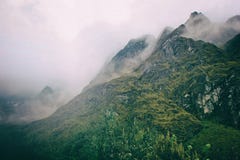 Andes mountains in mist on the Inca Trail. Peru. South America. No people. stock photo Andes mountains in mist on the Inca Trail. Peru. South America. No people. stock photo