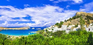 Panoramic view of Lindos bay, Rhodes, Greece stock photography Panoramic view of Lindos bay, Rhodes, Greece stock photography