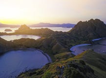 Panoramic view of majestic Padar Island during magnificent sunset. Soft focus and Noise slightly appear due to high iso. royalty free stock photos Panoramic view of majestic Padar Island during magnificent sunset. Soft focus and Noise slightly appear due to high iso. royalty free stock photos