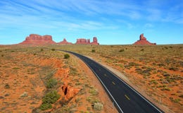 Panoramic View of Monument Valley & Highway royalty free stock photography Panoramic View of Monument Valley & Highway royalty free stock photography