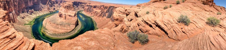 Panoramic View Of Horseshoe Bend In Summer Season, Page, Arizona Stock Photo Panoramic View Of Horseshoe Bend In Summer Season, Page, Arizona Stock Photo