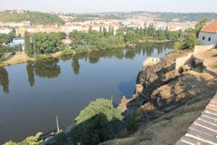 Panoramic view of Prague Czech Republic and Vltava river from Visegrad fortress stock photography Panoramic view of Prague Czech Republic and Vltava river from Visegrad fortress stock photography