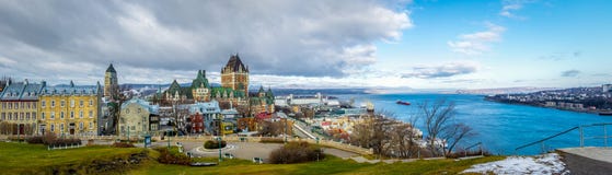 Panoramic view of Quebec City skyline with Chateau Frontenac and Saint Lawrence river - Quebec City, Quebec, Canada