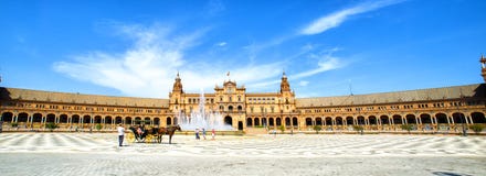 Panoramisch van het Plein DE Espana, Sevilla royalty-vrije stock foto Panoramisch van het Plein DE Espana, Sevilla royalty-vrije stock foto