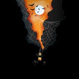 Paper art of halloween night background.Dark castle and full moon with spider web and cloud. vector illustration Paper art of halloween night background.Dark castle and full moon with spider web and cloud. vector illustration