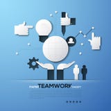 Paper concept of teamwork, team building, global networking, community support. White silhouettes of globe, people stock illustration Paper concept of teamwork, team building, global networking, community support. White silhouettes of globe, people stock illustration