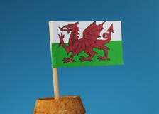 A paper flag of Wales, part of Great Britain, on wooden stick in wooden barrel stock images A paper flag of Wales, part of Great Britain, on wooden stick in wooden barrel stock images