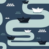 Papierowe łodzie, bezszwowy wzór ilustracja wektor Papierowe łodzie, bezszwowy wzór ilustracja wektor