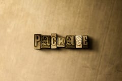 PAQUETE - primer de la palabra compuesta tipo vintage sucio en el contexto del metal Imagen de archivo libre de regalías