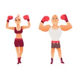 Par av unga Caucasian boxare, mannen och kvinnan vektor illustrationer Par av unga Caucasian boxare, mannen och kvinnan vektor illustrationer