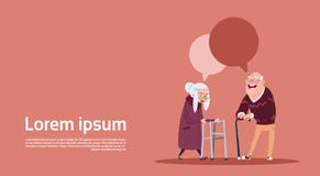 Par Starsi ludzie Z gadka bąblem Z kija Nowożytnym dziadem I babcia Folującą długością ilustracja wektor Par Starsi ludzie Z gadka bąblem Z kija Nowożytnym dziadem I babcia Folującą długością ilustracja wektor