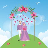Para poślubiająca islam kobieta jest ubranym przesłonę ilustracja wektor Para poślubiająca islam kobieta jest ubranym przesłonę ilustracja wektor