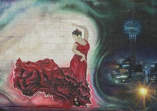 Parcela de uma grande pintura mural da parede por Josh Mittag em Dallas, Texas foto de stock Parcela de uma grande pintura mural da parede por Josh Mittag em Dallas, Texas foto de stock