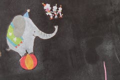 Pared negra con la pintura del elefante animado del circo en la bola Diseño interior moderno de la arquitectura fondo de la posta Imágenes de archivo libres de regalías Pared negra con la pintura del elefante animado del circo en la bola Diseño interior moderno de la arquitectura fondo de la posta Imágenes de archivo libres de regalías