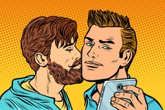 Pares de los hombres Reunión de la amistad Smartphone Selfie stock de ilustración Pares de los hombres Reunión de la amistad Smartphone Selfie stock de ilustración