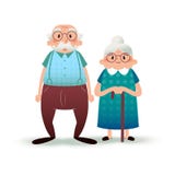 Pares felizes do sênior dos desenhos animados Caráteres lisos de Fanny Ancião e senhora idosa Ilustração lisa no fundo branco imagens de stock royalty free Pares felizes do sênior dos desenhos animados Caráteres lisos de Fanny Ancião e senhora idosa Ilustração lisa no fundo branco imagens de stock royalty free
