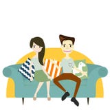 Pares que sentam-se no sofá flertar e falar sobre algo ilustração do vetor Pares que sentam-se no sofá flertar e falar sobre algo ilustração do vetor