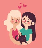 Pares que sostienen su gato stock de ilustración Pares que sostienen su gato stock de ilustración