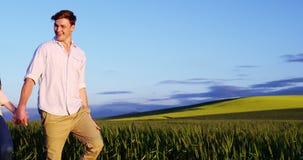 Pares românticos que guardam as mãos ao andar no campo vídeos de arquivo Pares românticos que guardam as mãos ao andar no campo vídeos de arquivo