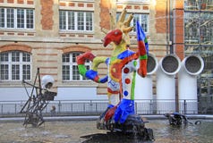 PARIS, FRANCE -17 DECEMBER 2011: The Stravinsky Fountain near the Centre Georges Pompidou by sculptors Jean Tinguely and Niki de S Stock Photo PARIS, FRANCE -17 DECEMBER 2011: The Stravinsky Fountain near the Centre Georges Pompidou by sculptors Jean Tinguely and Niki de S Stock Photo