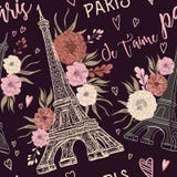 paris Modèle sans couture de vintage avec Tour Eiffel, des coeurs et des éléments floraux dans le style d'aquarelle illustration de vecteur paris Modèle sans couture de vintage avec Tour Eiffel, des coeurs et des éléments floraux dans le style d'aquarelle illustration de vecteur