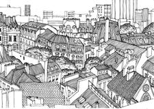 Roofs of Paris from above. Black and white linear graphics, perfect for background in the publication, posters, banners. vector illustration Roofs of Paris from above. Black and white linear graphics, perfect for background in the publication, posters, banners. vector illustration