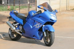 Parked Large Blue Honda Motorbike At Yearly Mass Ride Royalty Free Stock Photos Parked Large Blue Honda Motorbike At Yearly Mass Ride Royalty Free Stock Photos