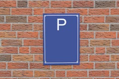Parkera tecken- och tegelstenv?ggen fritt avst?nd royaltyfri illustrationer Parkera tecken- och tegelstenv?ggen fritt avst?nd royaltyfri illustrationer