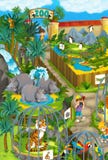 Parque zoológico de la historieta - parque de atracciones - ejemplo para los niños stock de ilustración Parque zoológico de la historieta - parque de atracciones - ejemplo para los niños stock de ilustración