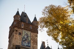 Part Of Reichsburg Cochem - Germany In Autumn. Castle On The Mountain. Stock Photo