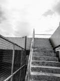 Parte posteriore e bianco d'acciaio della scala sul terrazzo fotografia stock libera da diritti Parte posteriore e bianco d'acciaio della scala sul terrazzo fotografia stock libera da diritti