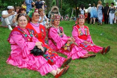 Participants Sabantuy Tatar national costume stock photos Participants Sabantuy Tatar national costume stock photos