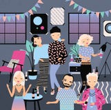 Partido home com dança, pessoa bebendo Indivíduos novos elegantes e meninas na roupa brilhante Vetor colorido ilustração do vetor Partido home com dança, pessoa bebendo Indivíduos novos elegantes e meninas na roupa brilhante Vetor colorido ilustração do vetor