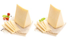 Partie de fromage d'isolement sur le fond blanc images stock Partie de fromage d'isolement sur le fond blanc images stock
