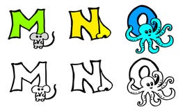 Partie lettres de livre de coloriage de m n o avec des images en allemand et anglais illustration stock Partie lettres de livre de coloriage de m n o avec des images en allemand et anglais illustration stock