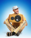 Party man with wooden speaker Royalty Free Stock Image Party man with wooden speaker Royalty Free Stock Image