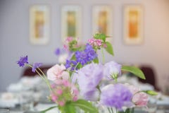 Party table decorated with beautiful flowers stock photo Party table decorated with beautiful flowers stock photo