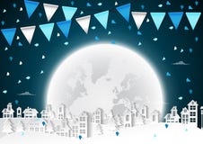 Party счастливая зима на предпосылке городского и полнолуния с флагами Стоковые Фотографии RF Party счастливая зима на предпосылке городского и полнолуния с флагами Стоковые Фотографии RF
