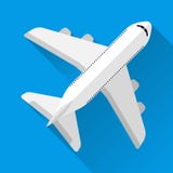 Passagiersvliegtuig, hoogste mening, blauwe achtergrond, met schaduw vector illustratie Passagiersvliegtuig, hoogste mening, blauwe achtergrond, met schaduw vector illustratie