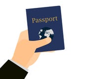 Passi la tenuta del passaporto su fondo bianco isolato Il documento per il viaggio, emigrazione all'estero Vettore Fotografie Stock Passi la tenuta del passaporto su fondo bianco isolato Il documento per il viaggio, emigrazione all'estero Vettore Fotografie Stock