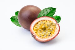 Passion fruit and a half on a white background