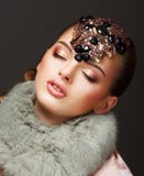 Passion. Glamorous Dreamy Woman In Fur Mantle And Jewels. Luxury Stock Photos