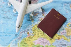 Airplane, passport and map stock image. Image of transportation - 11696563